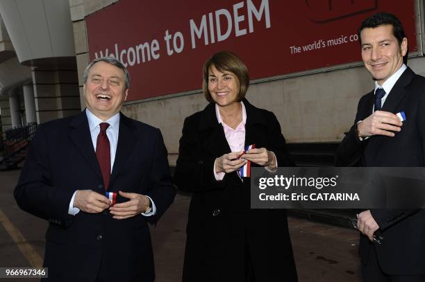 French Minister of Culture Christine Albanel Launches the 43rd edition of the Midem Music Market and testes her virtuosity at the 'Guitar Hero' game.