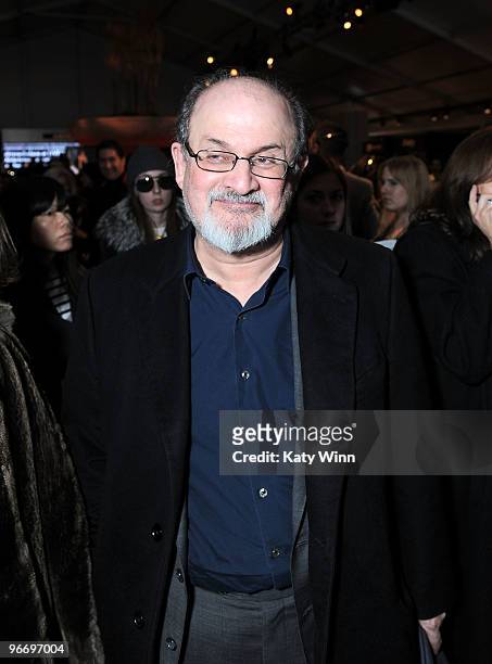 Author Salman Rushdie attends Mercedes-Benz Fashion Week at Bryant Park on February 14, 2010 in New York, New York.