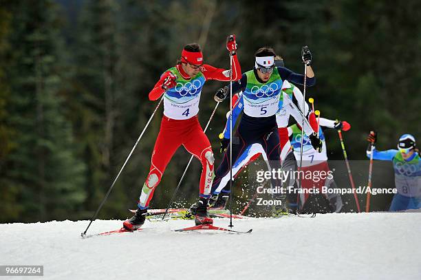 Jason Lamy Chappuis of France Takes gold medal, Johnny Spillane of the USA takes Silver Medal during the Nordic Combined Individual NH/10km on Day 3...