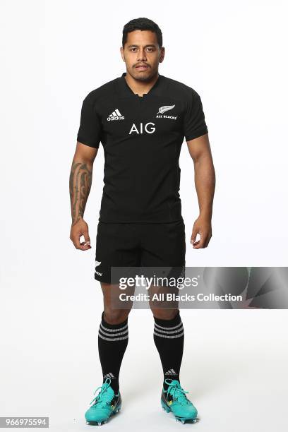 Te Toiroa Tahuriorangi poses during a New Zealand All Blacks headshots session on June 3, 2018 in Auckland, New Zealand.