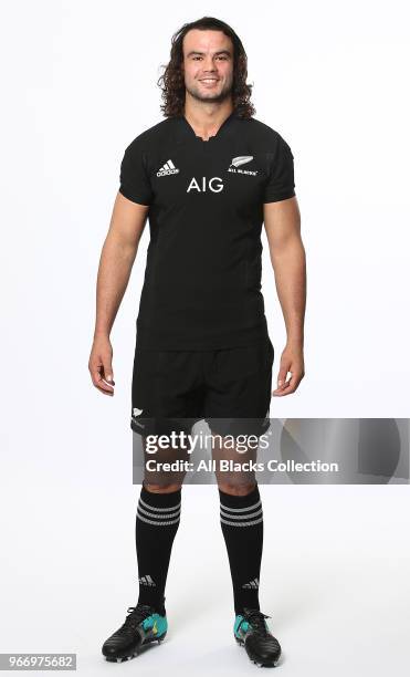 Tom Franklin poses during a New Zealand All Blacks headshots session on June 3, 2018 in Auckland, New Zealand.