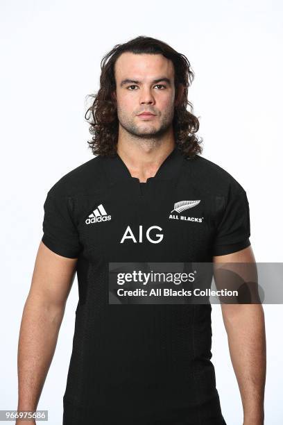 Tom Franklin poses during a New Zealand All Blacks headshots session on June 3, 2018 in Auckland, New Zealand.