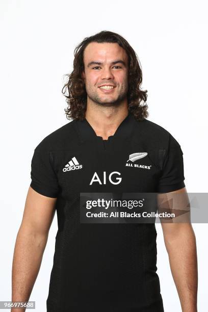 Tom Franklin poses during a New Zealand All Blacks headshots session on June 3, 2018 in Auckland, New Zealand.