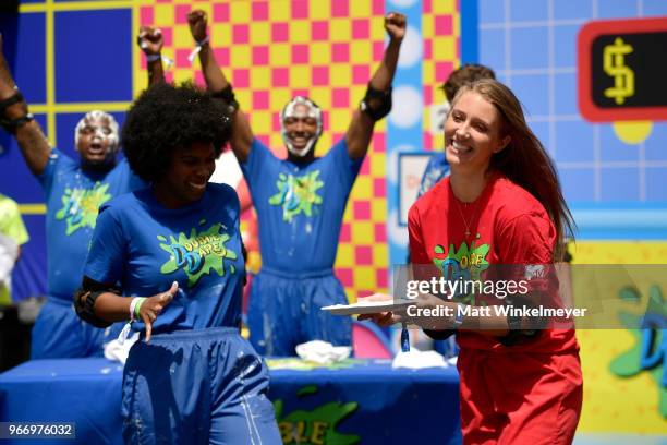 Rachel Pegram and Jenna Compono attend Double Dare presented by Mtn Dew Kickstart at Comedy Central presents Clusterfest on June 3, 2018 in San...
