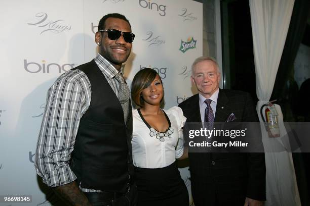 Player LeBron James, Savannah Brinson and Dallas Cowboys owner Jerry Jones on the red carpet at the 4th annual Two Kings Dinner hosted by Jay-Z and...