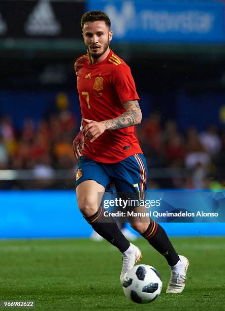 Saul Niguez of Spain in action during the International Friendly match between Spain and Switzerland at Estadio de La Ceramica on June 3, 2018 in...