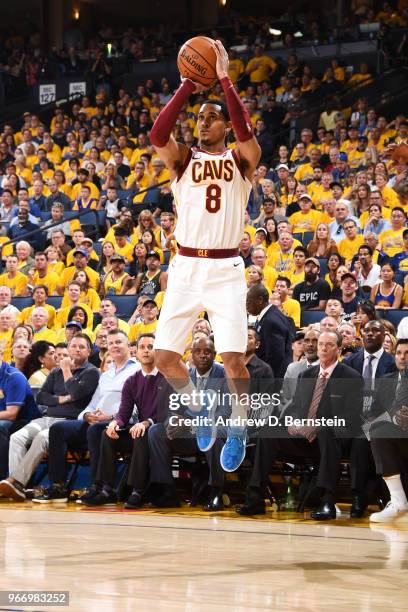 Jordan Clarkson of the Cleveland Cavaliers shoots the ball against the Golden State Warriors in Game Two of the 2018 NBA Finals on June 3, 2018 at...