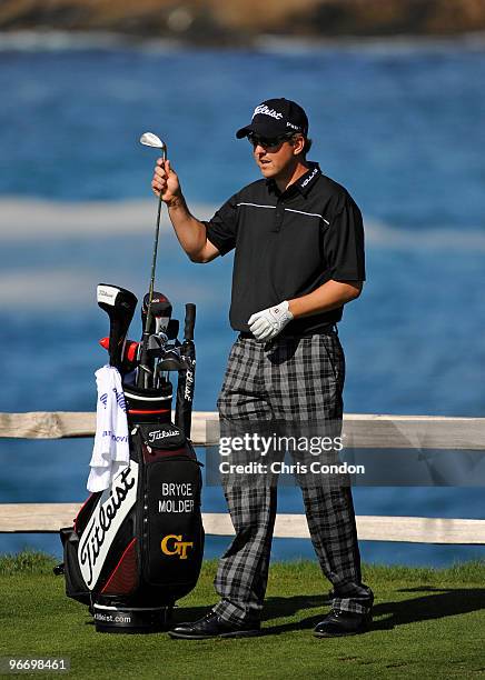 Bryce Molder tees off on during the final round of the AT&T Pebble Beach National Pro-Am at Pebble Beach Golf Links on February 14, 2010 in Pebble...