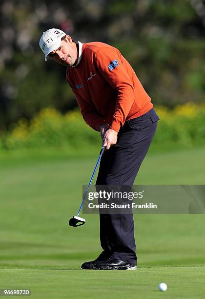 Padraig Harrington of Ireland putting on the sixth hole during the final round of the AT&T Pebble Beach National Pro-Am at Pebble Beach Golf Links on...