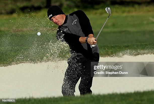 Alex Cejka of Germany hits out of a bunker on the second hole during the final round of the AT&T Pebble Beach National Pro-Am at Monterey Peninsula...