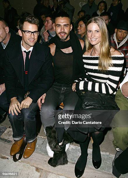 Stylist Brad Goreski, Lorenzo Martone, and model Julie Henderson attend the Commonwealth Utilities Fall/Winter 2010 fashion show at the Nomad Hotel...