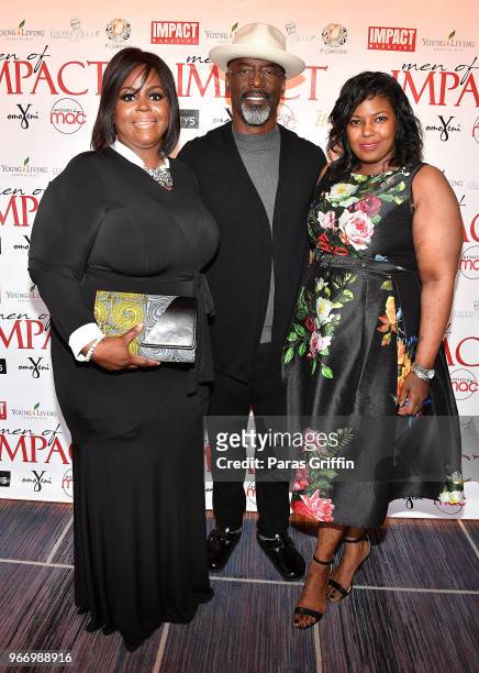 Founder of IMPACT Magazine Tunisha Brown, actor Isaiah Washington, and Nikki Walker attend Men of Impact Honoree Dinner at Four Seasons Hotel on June...