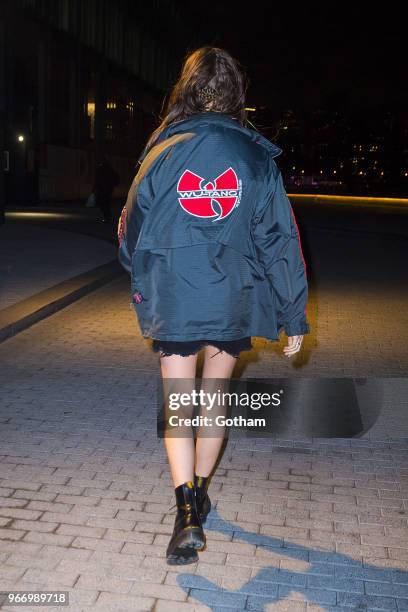 Behati Prinsloo departs the Aleander Wang resort fashion show at Pier 17 on June 3, 2018 in New York City.