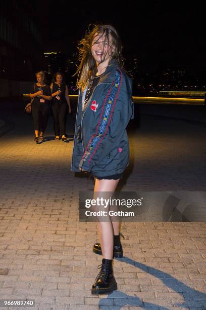 Behati Prinsloo departs the Aleander Wang resort fashion show at Pier 17 on June 3, 2018 in New York City.