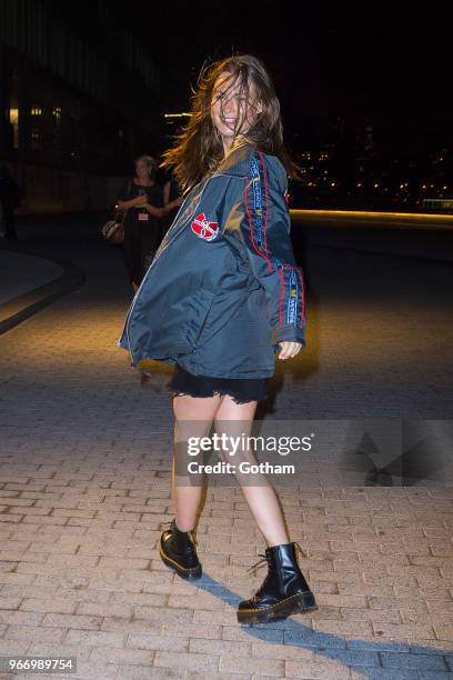 Behati Prinsloo departs the Aleander Wang resort fashion show at Pier 17 on June 3, 2018 in New York City.