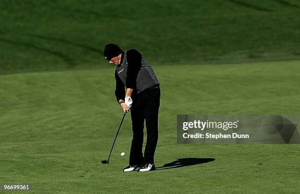 Alex Cejka of Germany hits his second shot on the second hole during the final round of the AT&T Pebble Beach National Pro-Am at Monterey Peninsula...