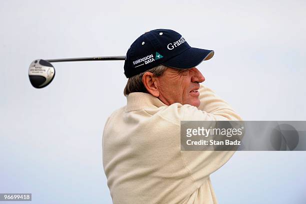 Nick Price hits a tee shot during the final round of The ACE Group Classic at The Quarry on February 14, 2010 in Naples, Florida.