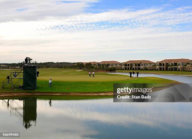 Players exits the 17th green during the final round of The ACE Group Classic at The Quarry on February 14, 2010 in Naples, Florida.