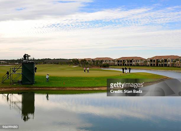 Players exits the 17th green during the final round of The ACE Group Classic at The Quarry on February 14, 2010 in Naples, Florida.