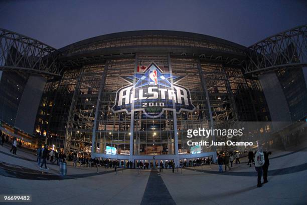 General exterior view of the All-Star logo displayed outside Cowboys Stadium during the NBA All-Star Game, as part of 2010 NBA All-Star Weekend on...