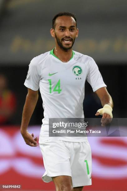 Abdullah Otayf of Saudi Arabia looks during the International Friendly match between Saudi Arabia and Italy on May 28, 2018 in St Gallen, Switzerland.
