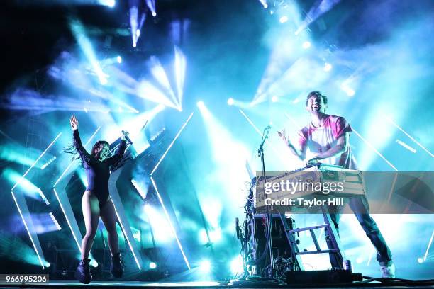 Amelia Meath and Nick Sanborn of Sylvan Esso perform onstage during Day 3 of the 2018 Governors Ball Music Festival at Randall's Island on June 3,...