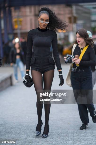 Jourdan Dunn arrives at the Alexander Wang resort fashion show at Pier 17 on June 3, 2018 in New York City.