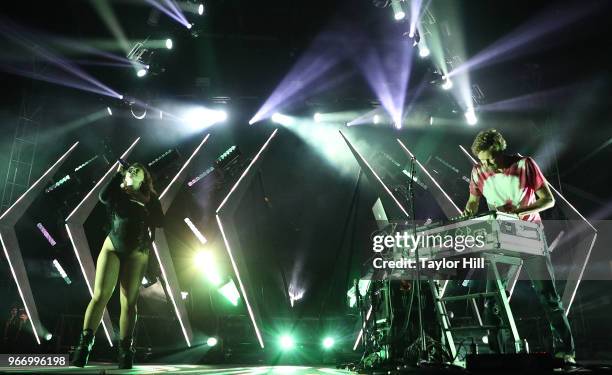 Amelia Meath and Nick Sanborn of Sylvan Esso perform onstage during Day 3 of the 2018 Governors Ball Music Festival at Randall's Island on June 3,...