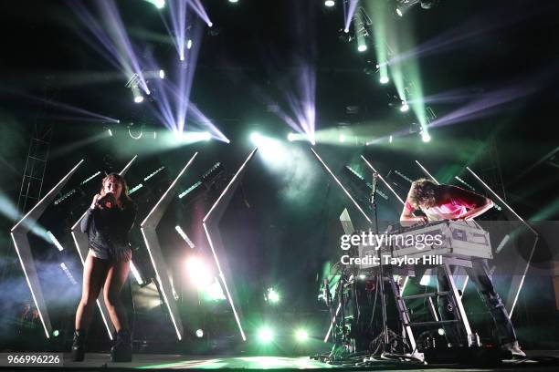 Amelia Meath and Nick Sanborn of Sylvan Esso perform onstage during Day 3 of the 2018 Governors Ball Music Festival at Randall's Island on June 3,...