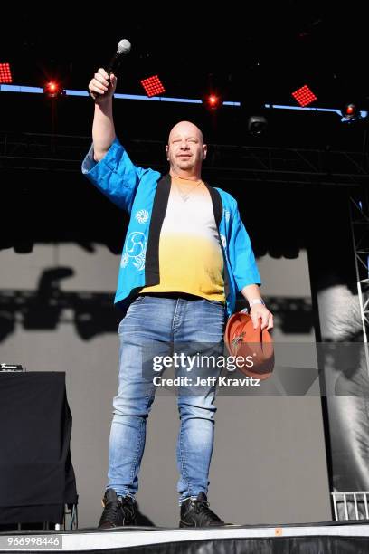 Jeff Ross introduces Wu-Tang Clan on the Colossal Stage during Clusterfest at Civic Center Plaza and The Bill Graham Civic Auditorium on June 3, 2018...