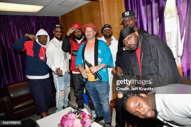 Cappadonna, RZA, Ghostface Killah, Jeff Ross, Mathematics, Inspectah Deck, and Masta Killa of Wu-Tang Clan and Young Dirty Bastard backstage at the...