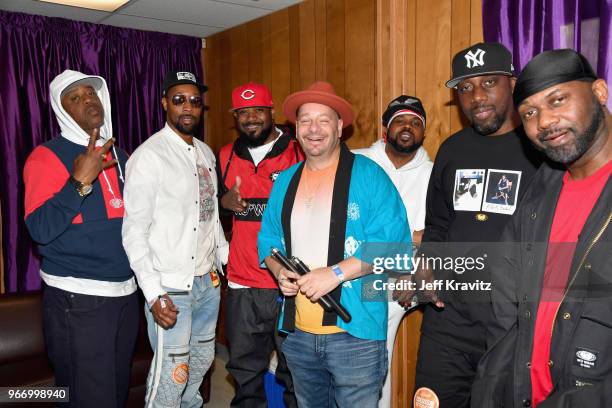 Cappadonna, RZA, Ghostface Killah, Jeff Ross, Mathematics, Inspectah Deck and Masta Killa backstage at the Colossal Stage during Clusterfest at Civic...