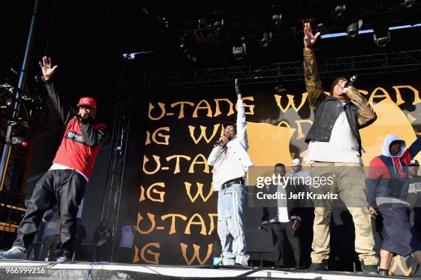 Ghostface Killah, RZA, GZA, U-God and Cappadonna of Wu-Tang Clan perform on the Colossal Stage during Clusterfest at Civic Center Plaza and The Bill...