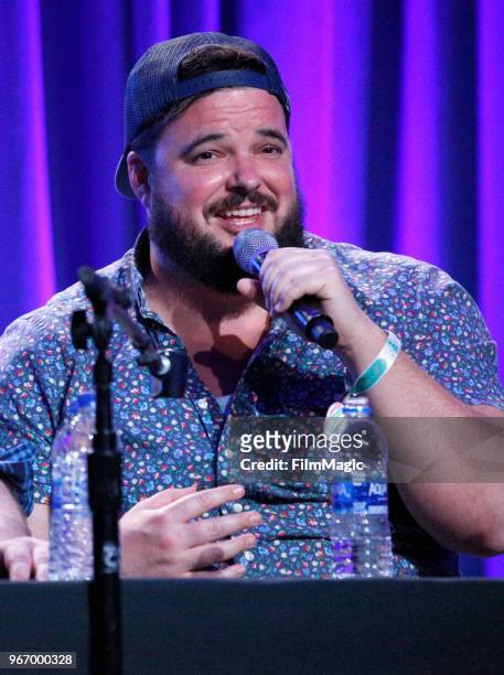 Jon Grabus performs onstage during 'Doughboys' in the Larkin Comedy Club during Clusterfest at Civic Center Plaza and The Bill Graham Civic...