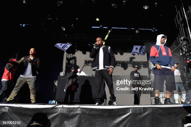 God, GZA, Inspectah Deck, Cappadonna and RZA of Wu-Tang Clan perform on the Colossal Stage during Clusterfest at Civic Center Plaza and The Bill...