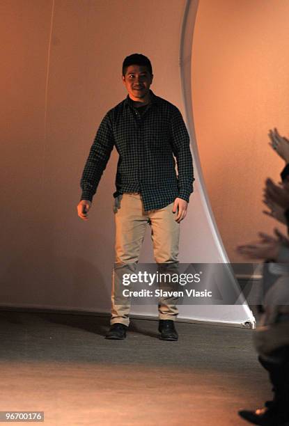 Designer Thakoon Panichgul walks the runway at the Thakoon Fall 2010 Fashion Show during Mercedes-Benz Fashion Week at Eyebeam Gallery on February...