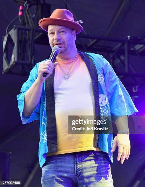 Jeff Ross roasts Clusterfest on the Colossal Stage during Clusterfest at Civic Center Plaza and The Bill Graham Civic Auditorium on June 3, 2018 in...