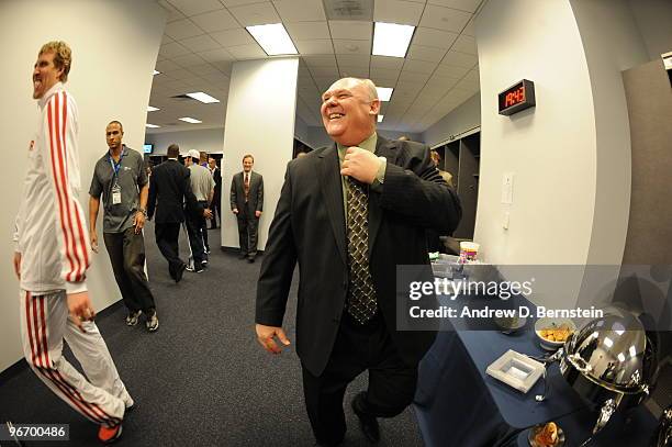 Head Coach George Karl of the Western Conference laughs prior to the NBA All-Star Game, part of 2010 NBA All-Star Weekend on February 14, 2010 at...
