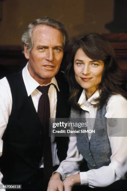 Portrait de Paul Newman et Charlotte Rampling lors du tournage du film 'Le Verdict' de Sydney Lumet le 14 décembre 1982 aux Etats-Unis.