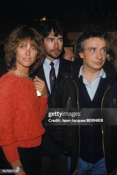 Chantal Nobel et Michel Sardou lors de la soirée organisée pour le 38ème anniversaire du chanteur le 27 janvier 1985 à Paris, France.