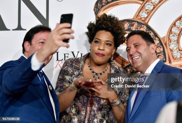 Eddie LeVian, singer Macy Gray and Moosa LeVian attend the Le Vian 2019 Red Carpet Revue at the Mandalay Bay Convention Center on June 3, 2018 in Las...