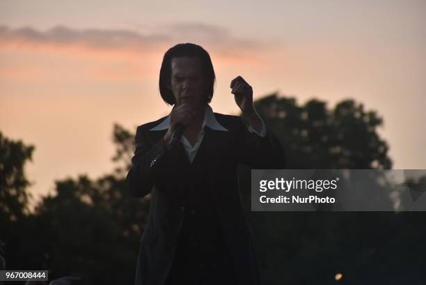 Nick Cave and The Bad Seeds perform live at APE Presents festival at Victoria Park, London on June 3, 2018.