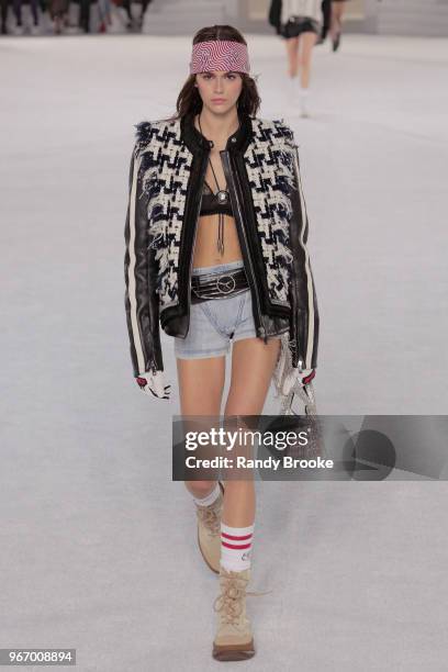 Model Kaia Gerber walks the runway during the Alexander Wang Resort Runway show June 2018 New York Fashion Week on June 3, 2018 in New York City.