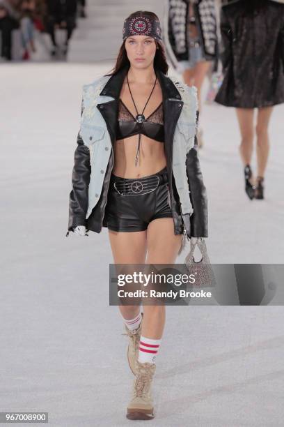 Model Bella Hadid walks the runway during the Alexander Wang Resort Runway show June 2018 New York Fashion Week on June 3, 2018 in New York City.