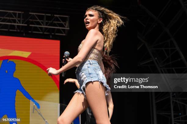 Nadine Coyle performs at Mighty Hoopla at Brockwell Park on June 3, 2018 in London, England.