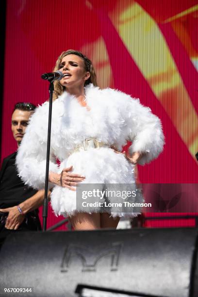 Nadine Coyle performs at Mighty Hoopla at Brockwell Park on June 3, 2018 in London, England.