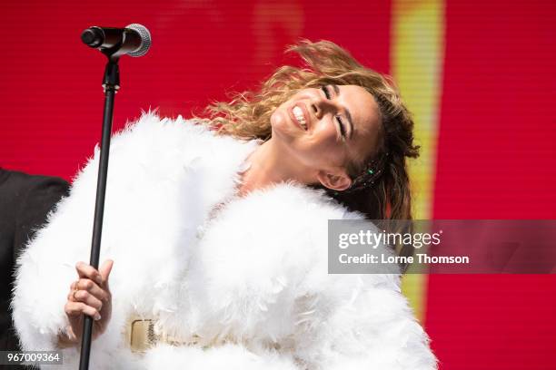 Nadine Coyle performs at Mighty Hoopla at Brockwell Park on June 3, 2018 in London, England.