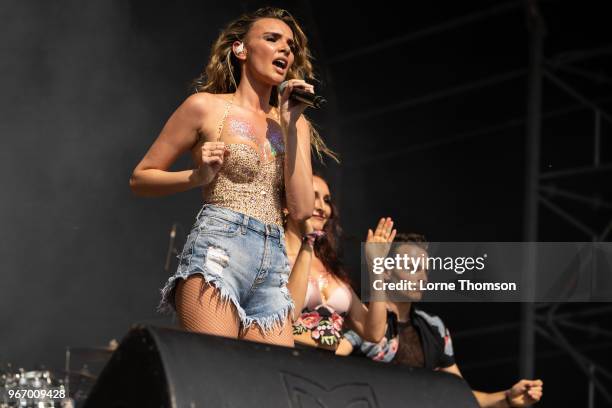 Nadine Coyle performs at Mighty Hoopla at Brockwell Park on June 3, 2018 in London, England.
