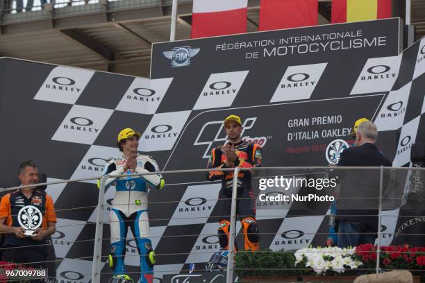 44Miguel OLIVEIRAPORRed Bull KTM AjoKTM , 07Lorenzo BALDASSARRI Pons HP40Kalex , 36Joan MIR EG 0,0 Marc VDSKalex podium Moto2 during Race MotoGP at...