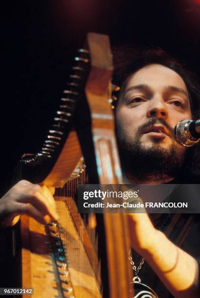 Alan Stivell en concert au Palais des Sports de Paris le 16 janvier 1975, France.